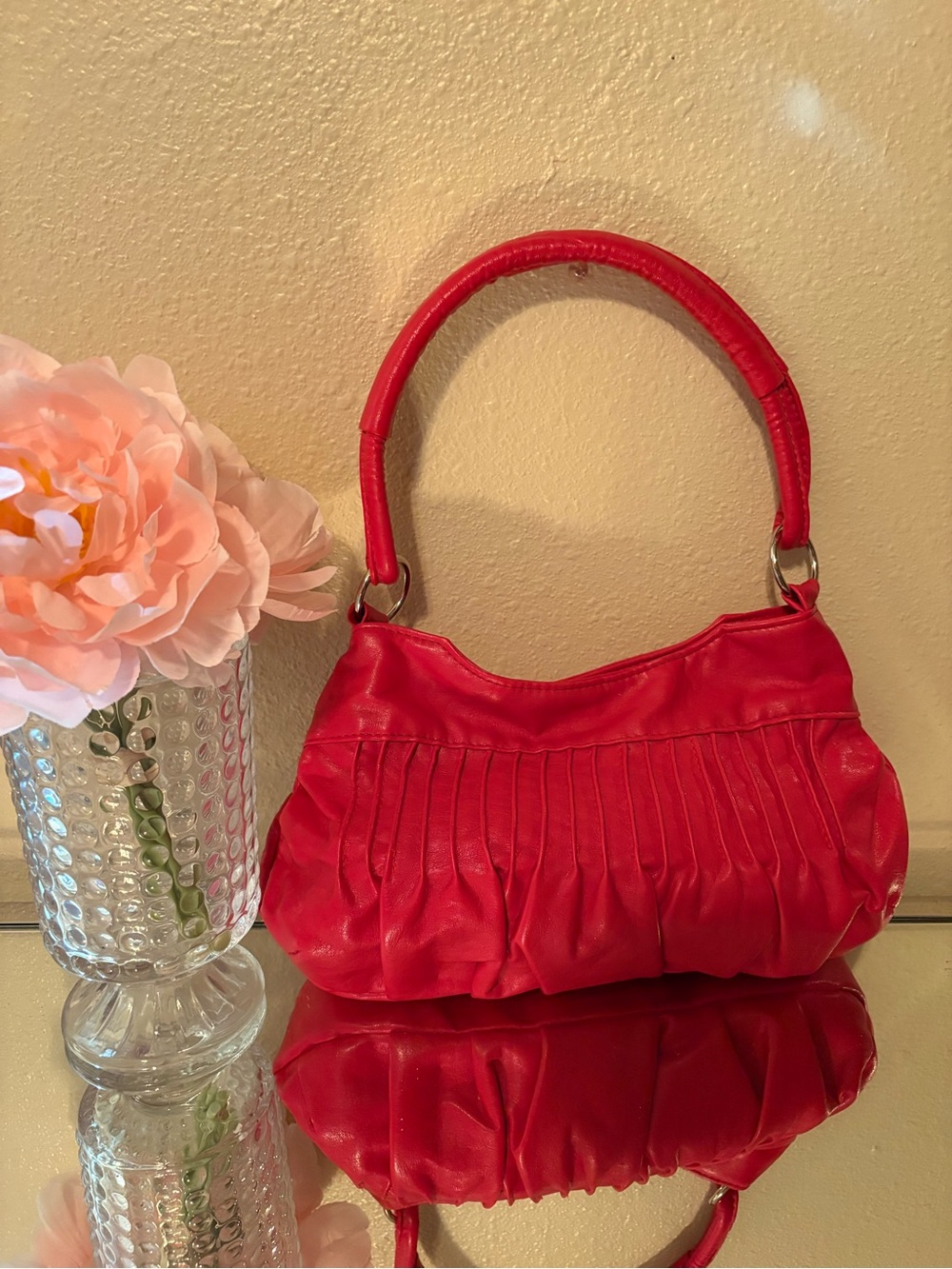Red Pleated Mini Shoulder Bag - Women
